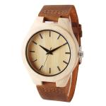 Genuine Leather Band Bamboo Wooden Watch Simple Design With Japan Quartz Movement for sale