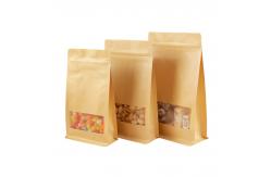 China Square Bottom 140mico Biodegradable Kraft Pouch Bag With Window supplier
