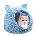 Cane Woven Cat Dog Nest Thickened Washable Closed Rattan Cat House For Summer for sale