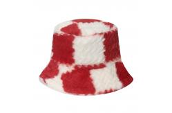 China Trendy Multi-Color Warm Plush Checkerboard Bucket Hat For Female supplier