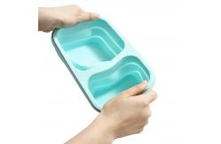 China Microwave Safe 3 Compartment Collapsible Silicone Bento Box With Fork supplier