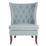 Occasional bedroom loung leisure chair tufted back oak wood chair linen fabric with armrest nails for sale