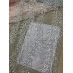 Blue Shiny Embroidered Leaf Lace Fabric With Beads And Sequins 120CM Width
