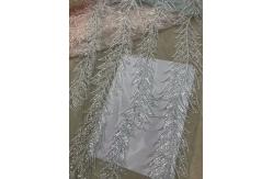 China Blue Shiny Embroidered Leaf Lace Fabric With Beads And Sequins 120CM Width supplier