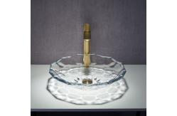 China Shinning Glass Wash Basin Transparent Faceted Shape Bathroom Sink Basin supplier