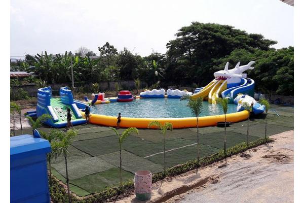 Inflatable Shark Theme Inflatable Moving Park , Outdoor Inflatable Water Slide Games