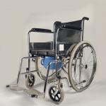 Commode Seat Foldable Steel Wheelchair With Solid Castor And Rear Wheel for sale