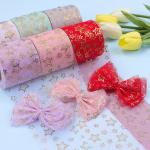 6cm Gold Star Silk Sheer Tutu Material Handmade Tulle Mesh Ribbon for sale