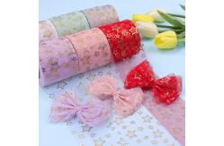 China 6cm Gold Star Silk Sheer Tutu Material Handmade Tulle Mesh Ribbon supplier