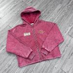 Custom Embroidery Patch Logo Hoodie Acid Washed Vintage Cropped Hoodie Men Boxy Zip Up Fleece Hoodies for sale