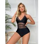 Black Ladies One Piece Swimsuit Mesh High Waist Backless Sexy Black One Piece Bikini for sale