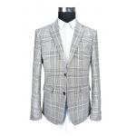 Fashion Mens Slim Fit Suit Blazer Plaid Light Grey Check OEM Service for sale