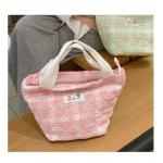 JK Style Insulated Lunch Bag Reusable Tartan Design Cooler Drawstring Picnic Bag