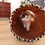 Plush Leopard Print Single Pass Cat Tunnel Funny Cat With Sound Paper Soft Foldable Cat Channel Pet Cat Toy for sale