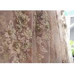 120cm Wide 3D Flower Lace Fabric , Polyester Bridal Metallic Gold Lace Fabric for sale