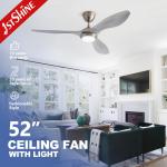 Sleek Silver Design 52 Inches Ceiling Fan With Light 6-Speed Remote Control for sale