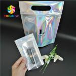 Plastic Hologram Mylar Zipper Cosmetic Packaging Bag CMYK Color With Clear Window for sale