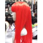 Red Colored Silky Straight Bang Human Hair Synthetic Full Lace Wigs For Women for sale
