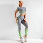 Blue Variegated Stretchable Seamless Yoga Sets Eco Sustainable Yoga Wear for sale