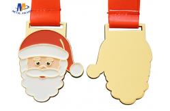 China Santa Claus And Christmas Metal Stock Medals With Enamel And Sublimated Ribbon supplier