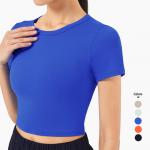 Solid Color Quick Dry Polyester Spandex Womens Workout Crop Tops for sale