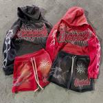 Rhinestone Vintage Hoodies And Shorts Set For Men for sale