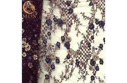 China 20% Polyester 3D Embroidery Lace Fabric By Handmade Beaded supplier