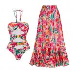Stylish Red Blue Green Womens Swimsuit Bikini Set Wire Free Nylon Summer Beach Swimwear for sale