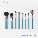 Blue Wooden Handle Vegan Nylon Synthetic Hair Makeup Brush Set 8pcs for sale