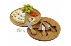 China Bamboo Wood Round Slide Out Cheese Board And Knife Set Non - Fragile supplier