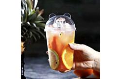China 700ml PET plastic cups bubble tea with bear lid supplier
