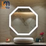 Aluminum Frameless Hexagon Led Intelligent Natural Warm Wall Mounted Smart Anti-fog Touch Screen Bathroom Mirror for sale