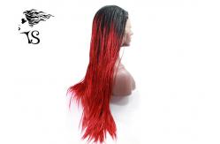 China Red Synthetic Braided Wigs With Dark Roots , Black Women Box Braid Lace Wig supplier