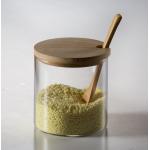 Glass Condiment Seasoning Containers Bulk Reusable Spice Jars With Wooden Lid Spoon