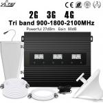 2G 3G 4G 80dB Gain Multi Band Repeater 900MHz 1800MHz 2100MHz for sale