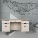 Six Drawers Stainless Steel Office Desk Wood Top Computer Desk W1400mm for sale