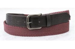 China Wave Surface Black / Red Polyester Webbing Belt With PU Tip , 3.7cm Width supplier
