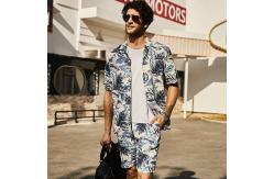 China 100% Linen Custom Hawaiian Shirts Blue Coolness Tropical Button Up Shirt supplier
