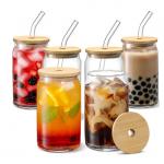 16oz Clear Mason Soda Juice Glass Jars With Bamboo Lids And Glass Straw for sale