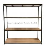 H1800mm L800mm Warehouse Storage Shelves Wood And Black Metal Rack Three Layer for sale