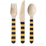 Biodegradable Disposable Ebra Pattern Candy Strip Dyeing Wooden Cutlery For Picnics for sale
