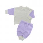 Custom Knitted 2 Piece Set 100% Cotton Baby Color Block Relaxed Fit With Drawstring Knit Pants Toddler Sleep Wear for sale