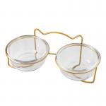 Elevated Pet Glass Cat Bowls Double For Protecting Pet Spine for sale