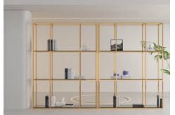 China Modern Square Gold Stainless Steel Bookshelf Glass Study Customisable Bookcase supplier