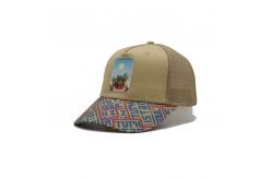 China Printed Patch 5 Panel Trucker Cap Light Yellow Polyester And Mesh supplier