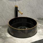 Countertop Ceramic Round Ceramic Wash Basin Matte Shiny Black Color for sale