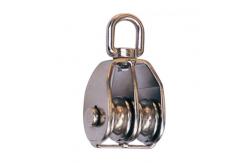 China 50mm Polished Rope Rigging Hardware Double Wheels Swivel Eye Pulley Block supplier
