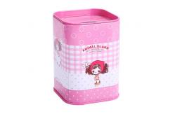 China Recyclable Small Tin Can Metal Coin Collection Boxes Square Tinplate Piggy Bank supplier