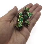 Custom Metal Dice Set Finish Size 16mm-22mm Gaming Dice Set 7 Piece Polyhedral Gilt Green for sale