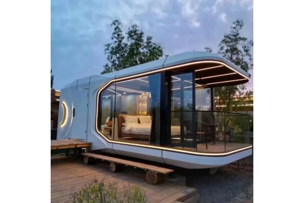 500kg Steel Space Capsule House with Solar Panels and LED Lighting